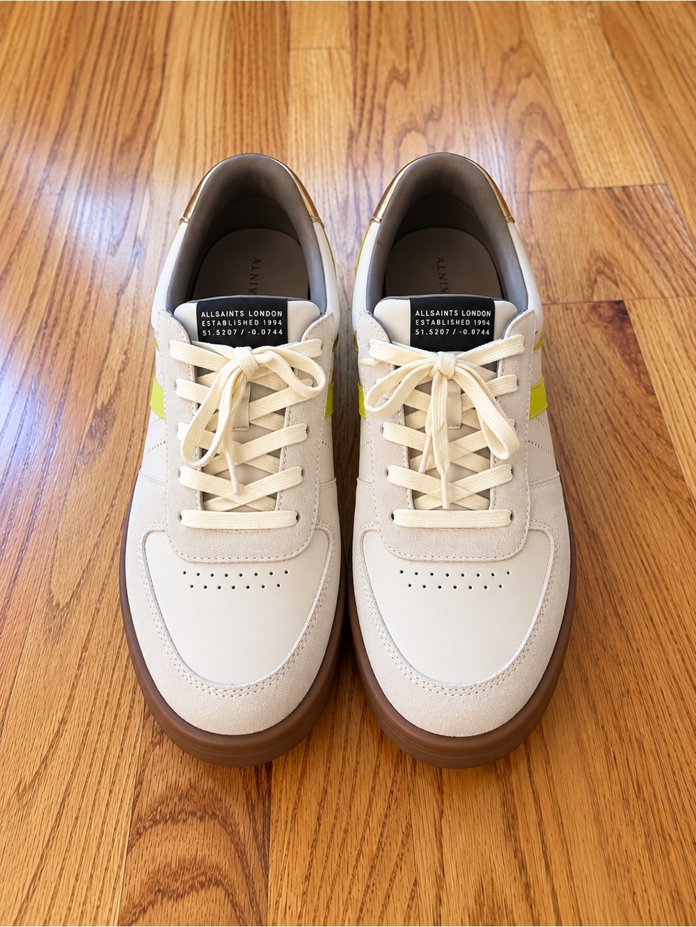 AllSaints Women’s Cream and Lime Leather Sneakers